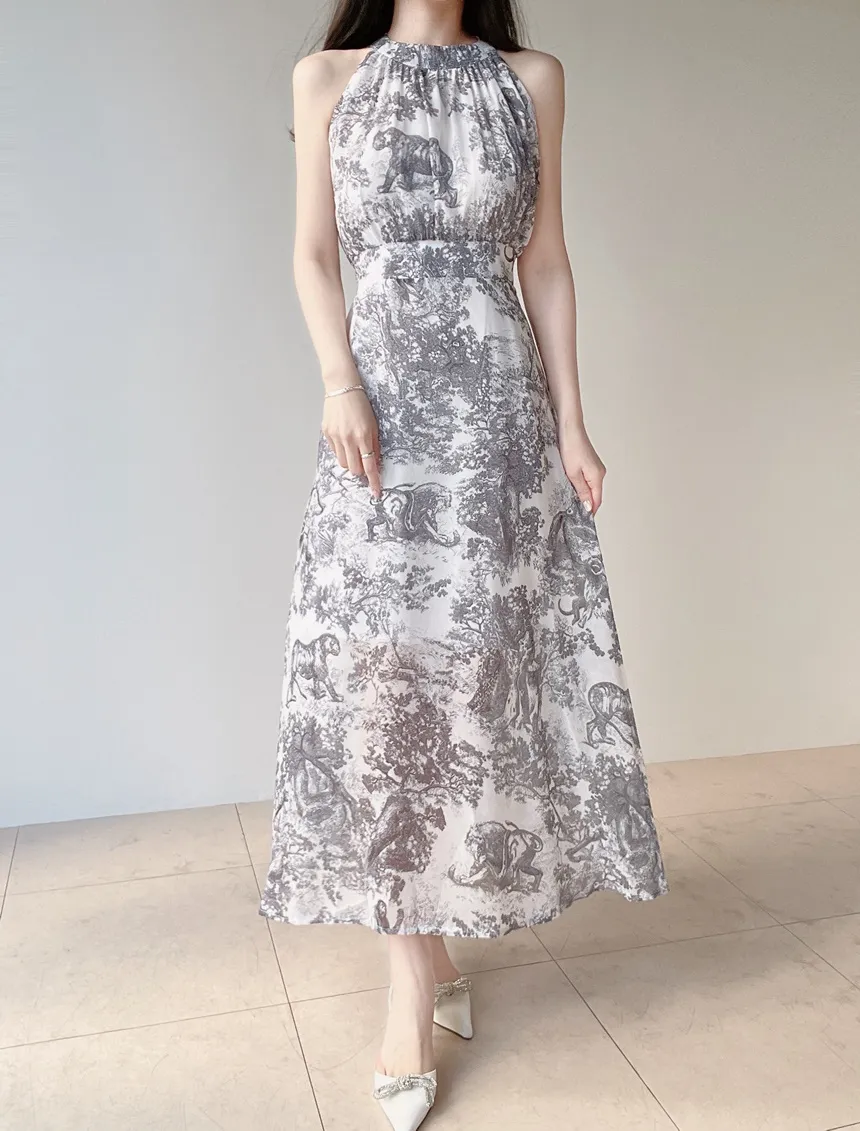 ホルターネックバックストラップロングプリントワンピース | mirangmirang | 詳細画像4