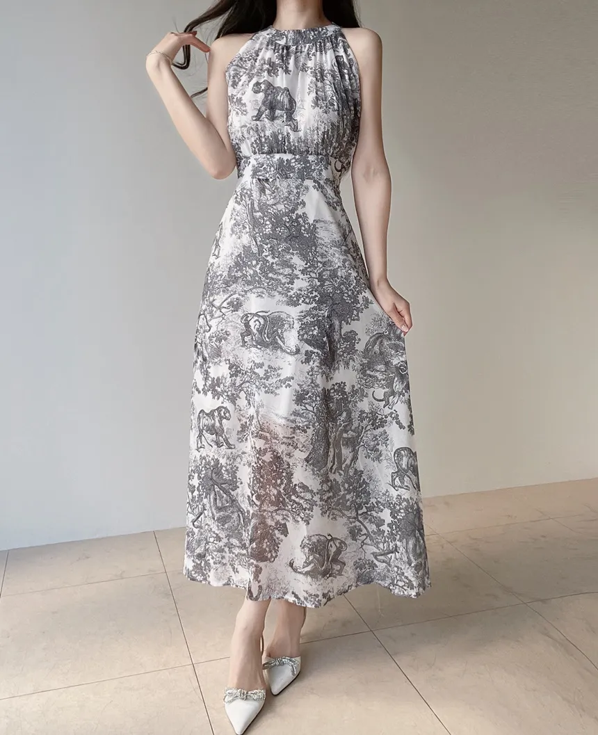 ホルターネックバックストラップロングプリントワンピース | mirangmirang | 詳細画像8