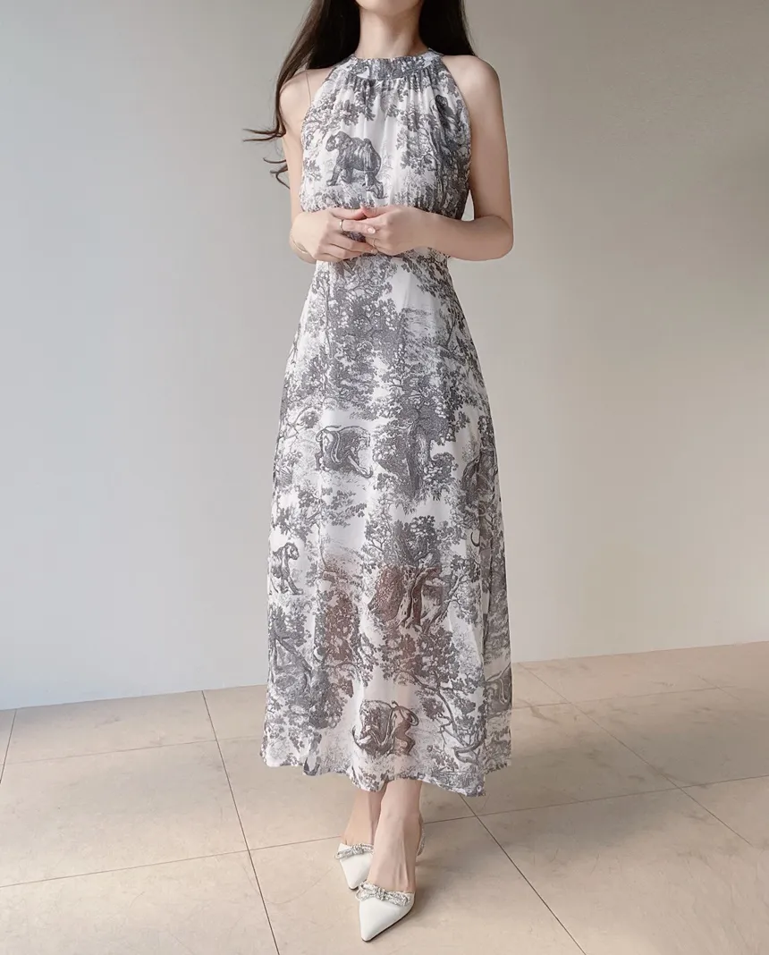 ホルターネックバックストラップロングプリントワンピース | mirangmirang | 詳細画像10