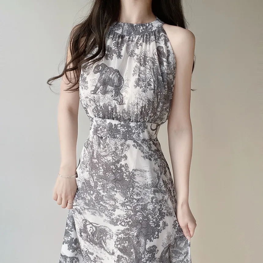 ホルターネックバックストラップロングプリントワンピース | mirangmirang | 詳細画像12