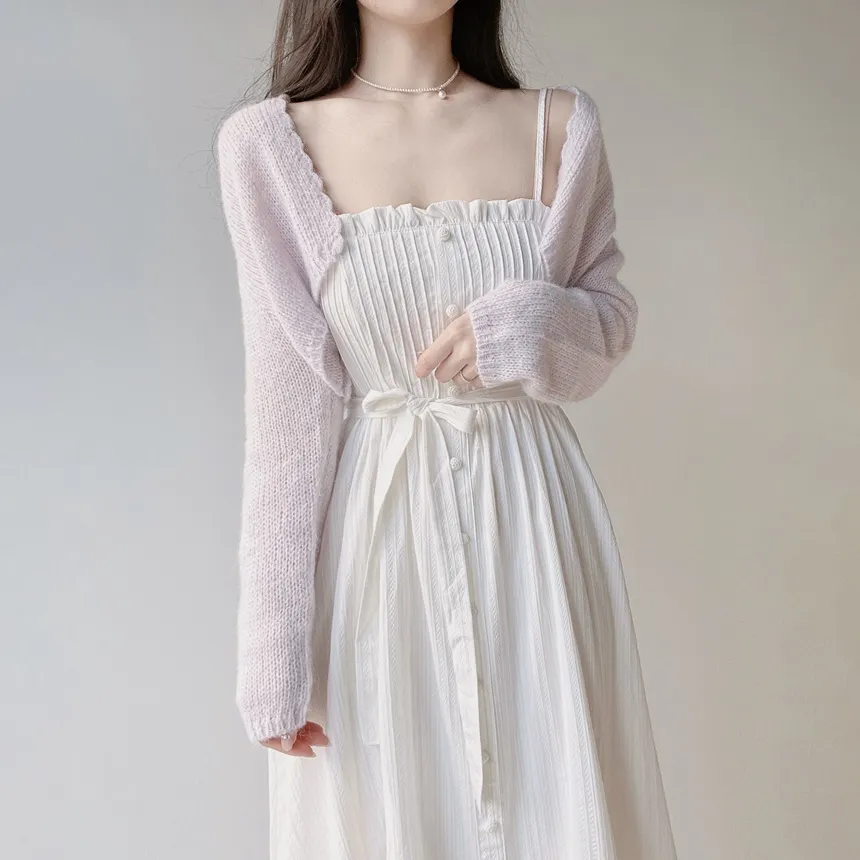 レースボタンストラップシャーリングフリルロングキャミワンピース | mirangmirang | 詳細画像6