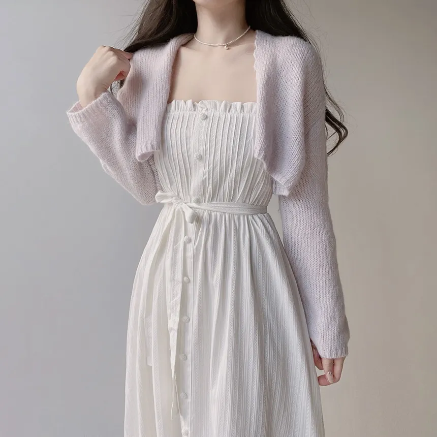 レースボタンストラップシャーリングフリルロングキャミワンピース | mirangmirang | 詳細画像7