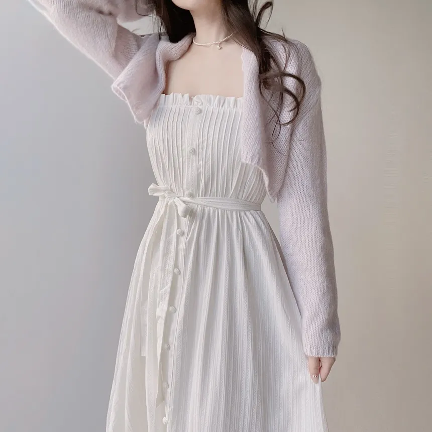 レースボタンストラップシャーリングフリルロングキャミワンピース | mirangmirang | 詳細画像8