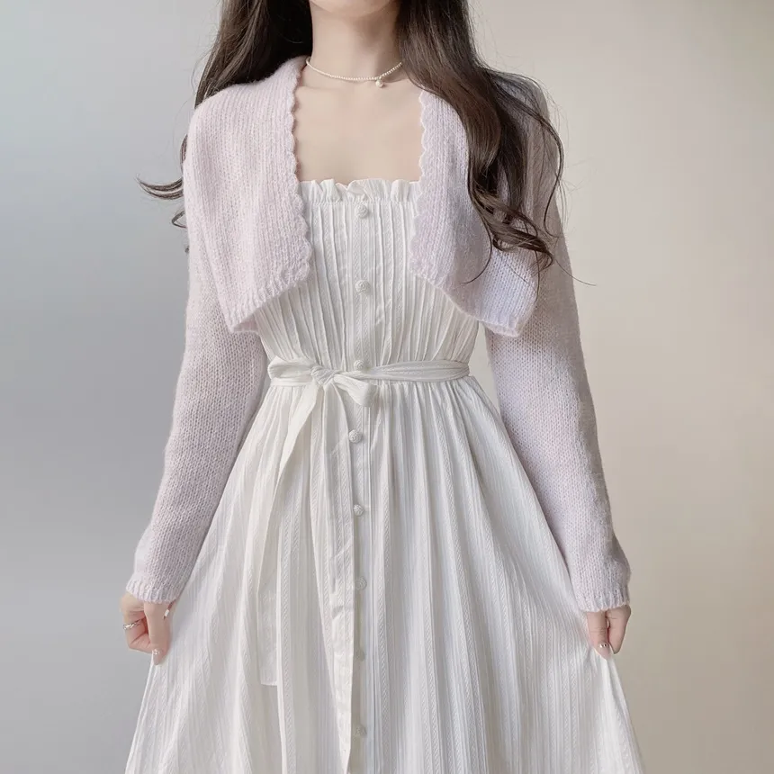 レースボタンストラップシャーリングフリルロングキャミワンピース | mirangmirang | 詳細画像9