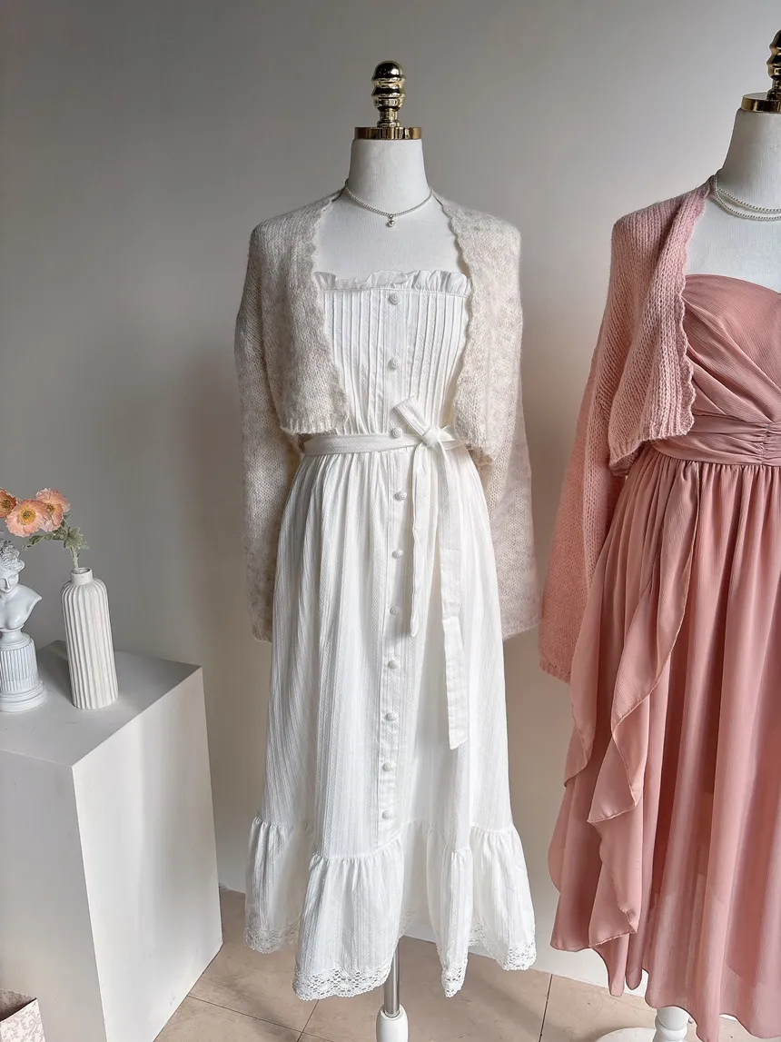 レースボタンストラップシャーリングフリルロングキャミワンピース | mirangmirang | 詳細画像15