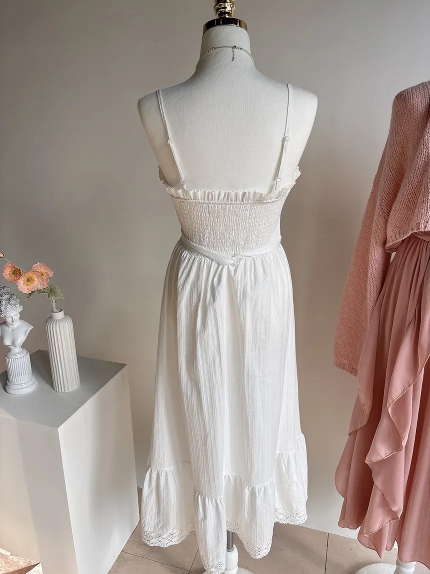 レースボタンストラップシャーリングフリルロングキャミワンピース | mirangmirang | 詳細画像16