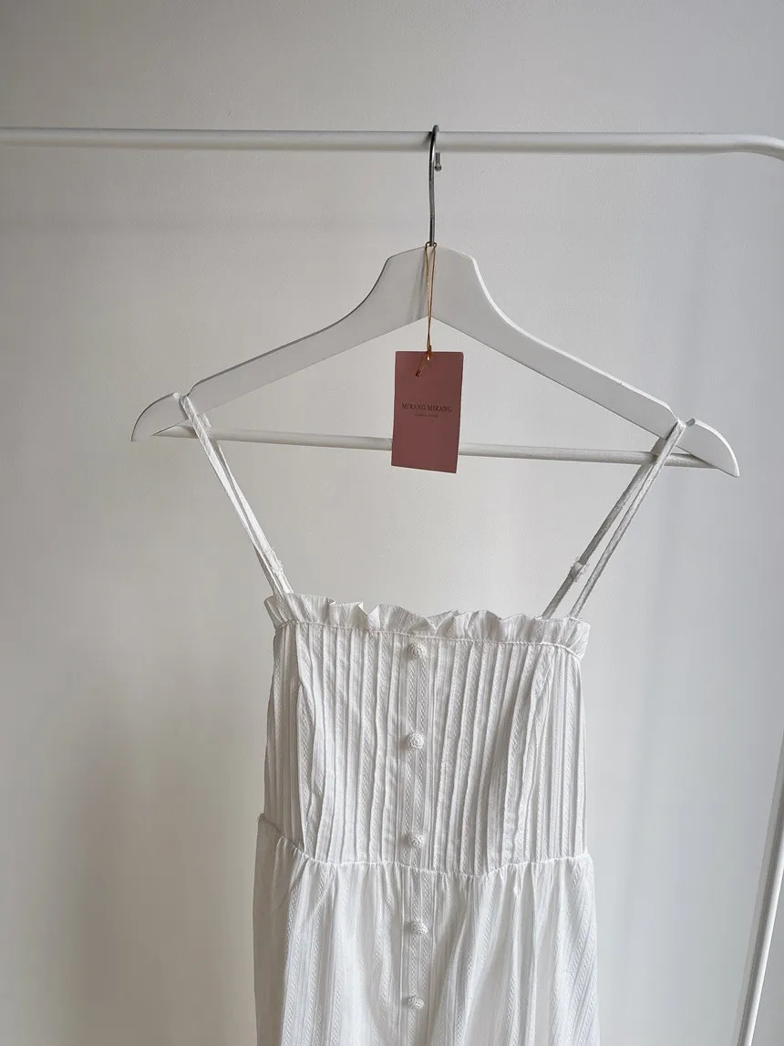 レースボタンストラップシャーリングフリルロングキャミワンピース | mirangmirang | 詳細画像18