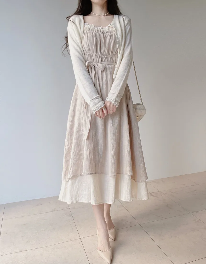 フリルロングフレアワンピースストラップ付 | mirangmirang | 詳細画像5