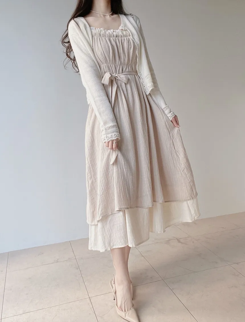 フリルロングフレアワンピースストラップ付 | mirangmirang | 詳細画像6