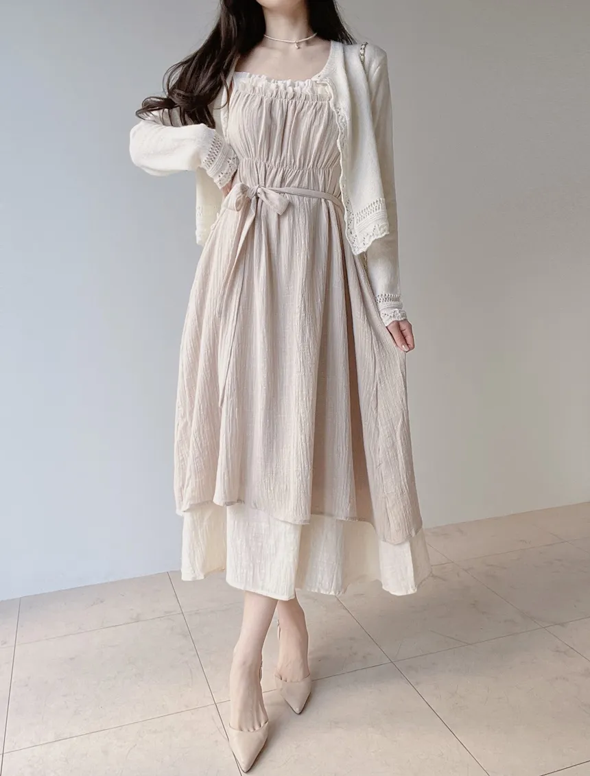 フリルロングフレアワンピースストラップ付 | mirangmirang | 詳細画像7