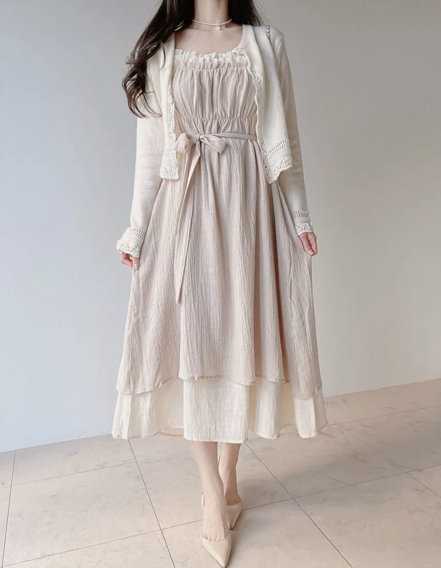 フリルロングフレアワンピースストラップ付 | mirangmirang | 詳細画像8