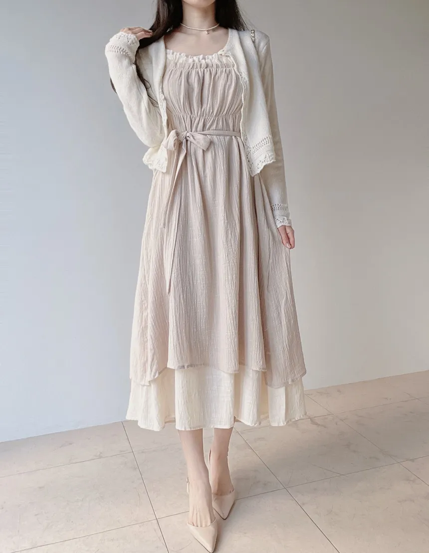 フリルロングフレアワンピースストラップ付 | mirangmirang | 詳細画像9