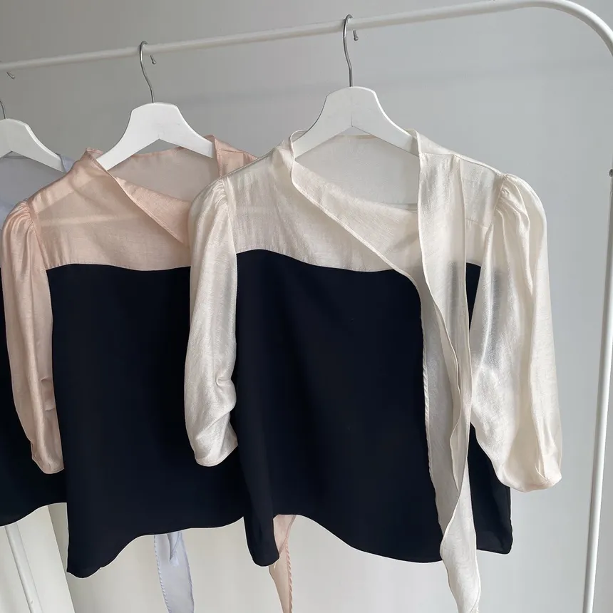 シースルーコンビ7分袖リボン(固定)ブラウス | mirangmirang | 詳細画像21