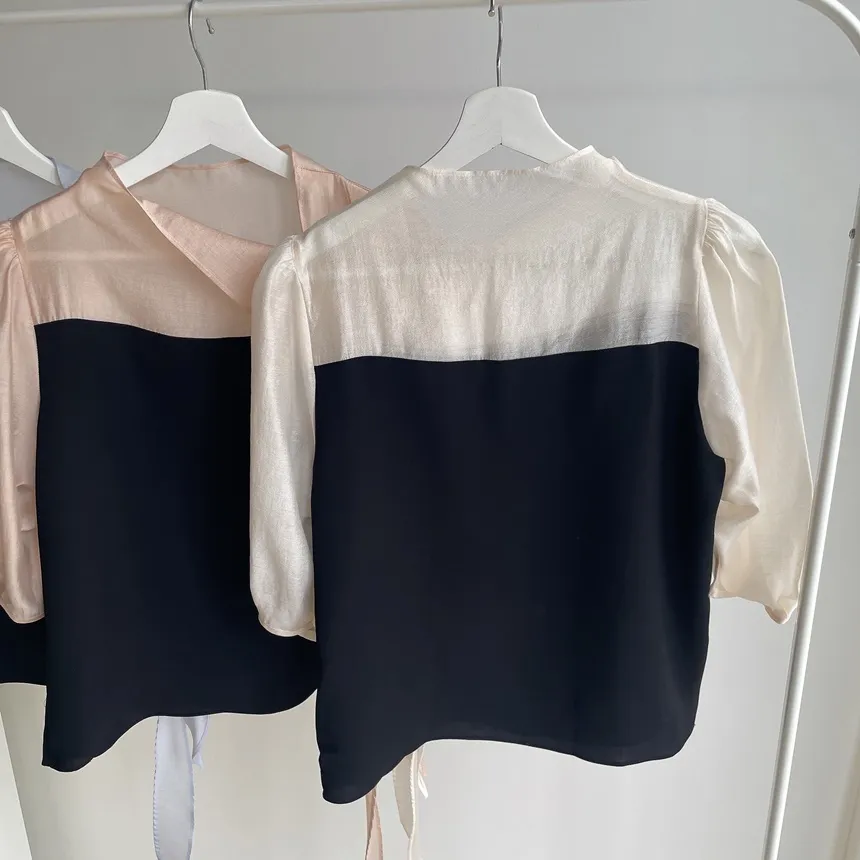 シースルーコンビ7分袖リボン(固定)ブラウス | mirangmirang | 詳細画像22