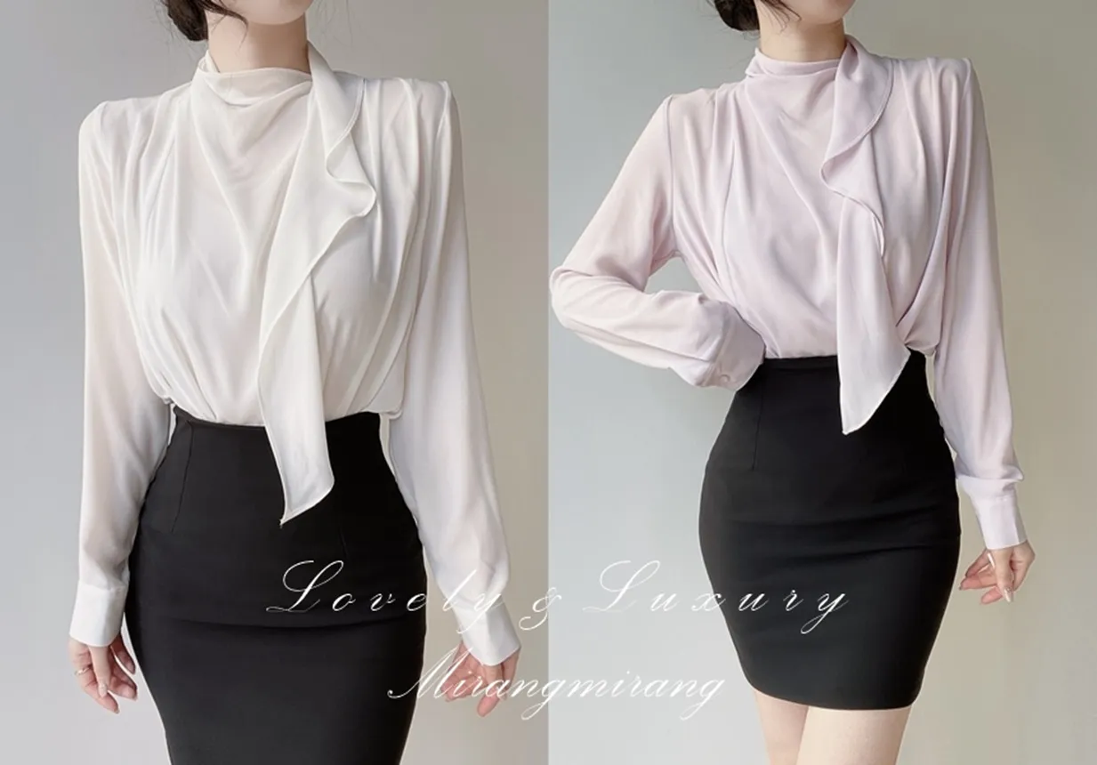 ボウタイピンタック長袖ブラウス | mirangmirang | 詳細画像1