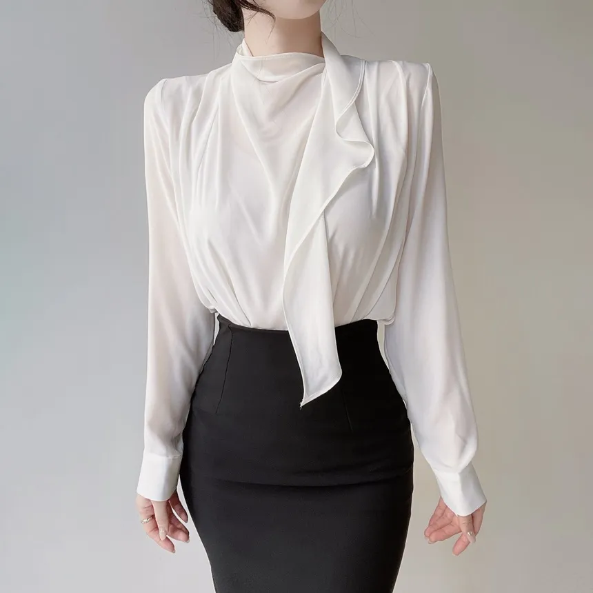 ボウタイピンタック長袖ブラウス | mirangmirang | 詳細画像2