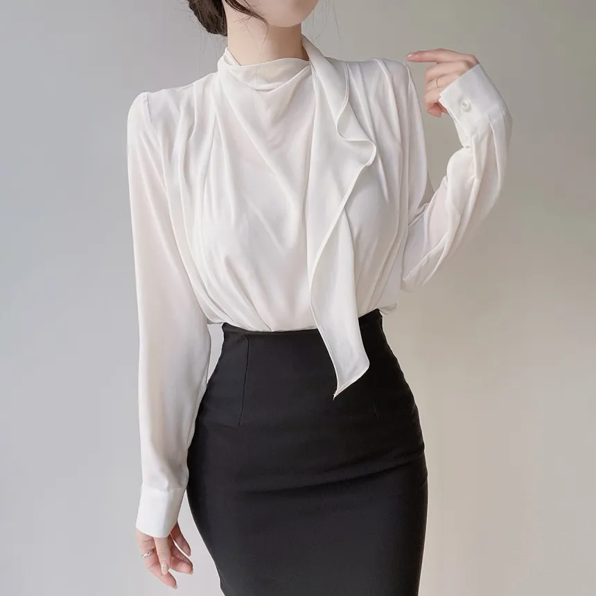 ボウタイピンタック長袖ブラウス | mirangmirang | 詳細画像3