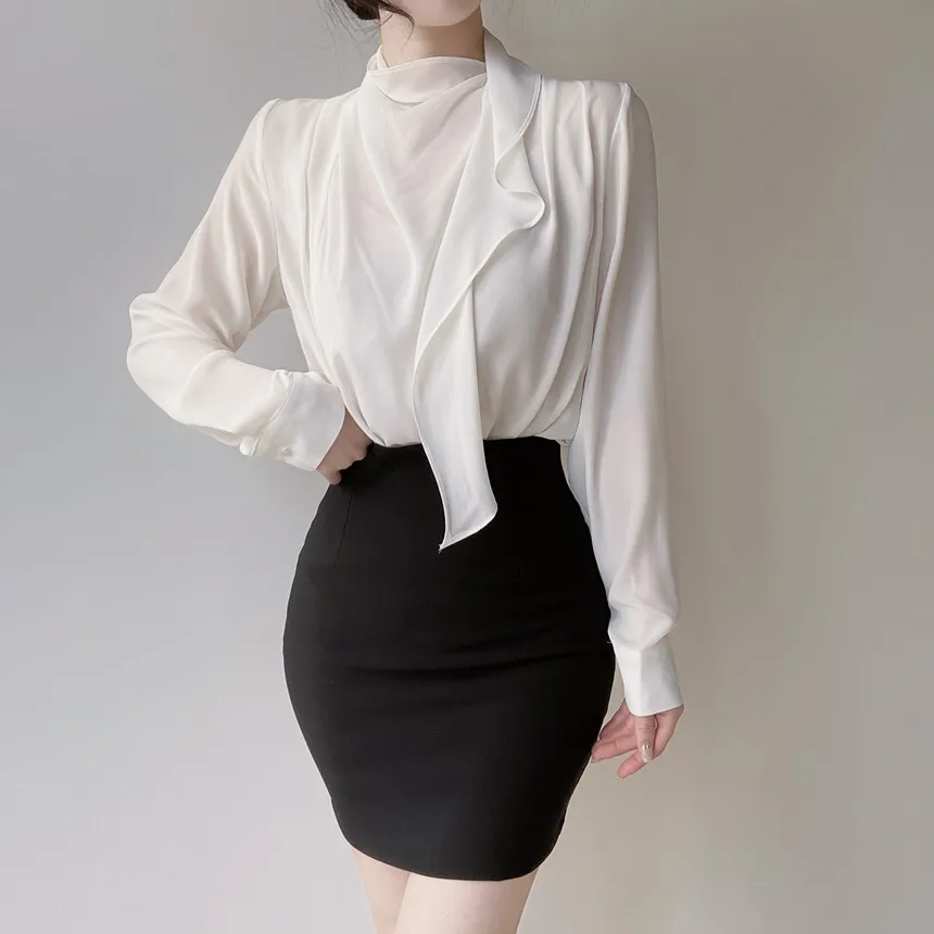 ボウタイピンタック長袖ブラウス | mirangmirang | 詳細画像4