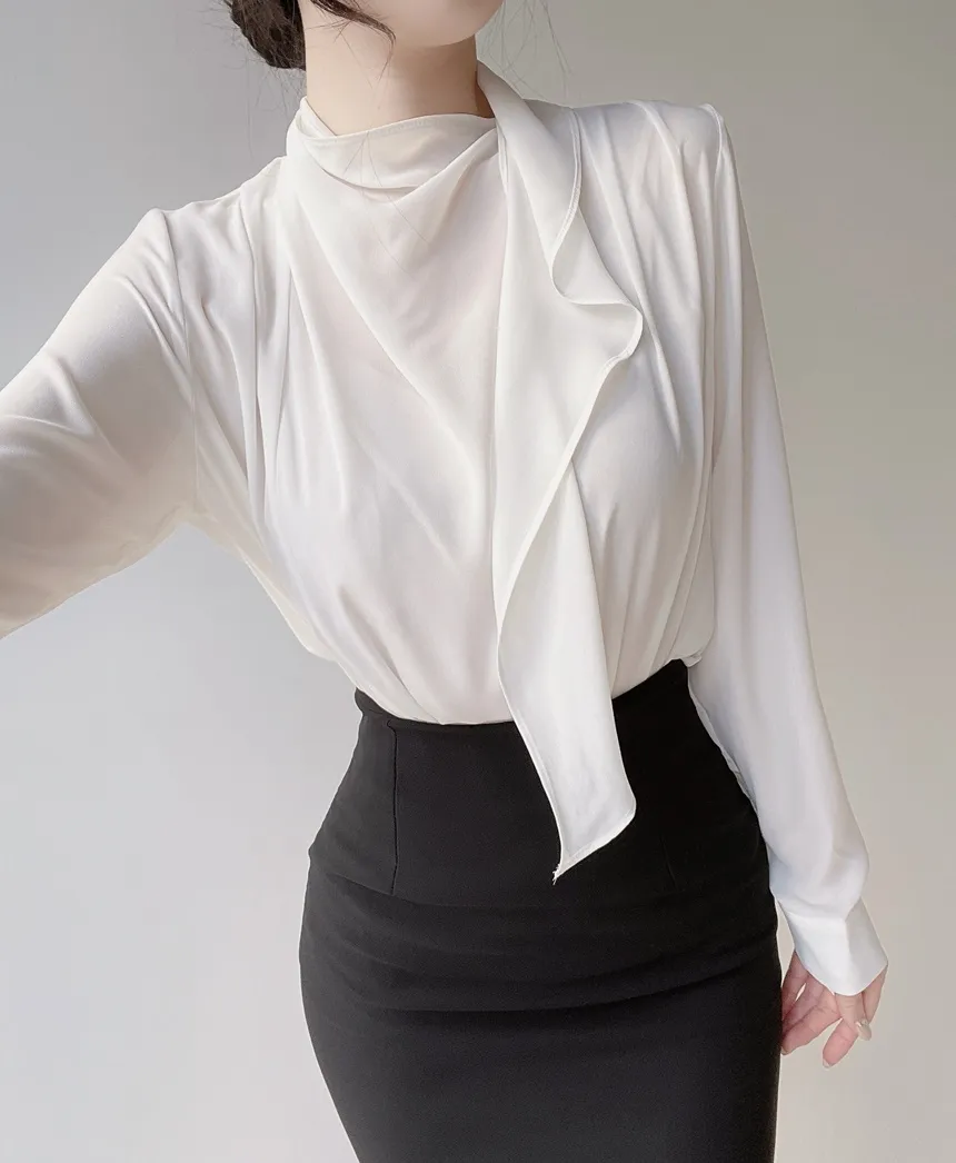 ボウタイピンタック長袖ブラウス | mirangmirang | 詳細画像7