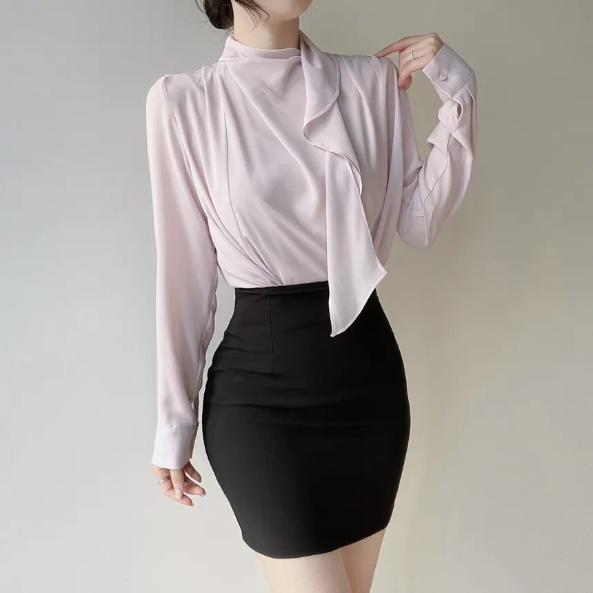 ボウタイピンタック長袖ブラウス | mirangmirang | 詳細画像8