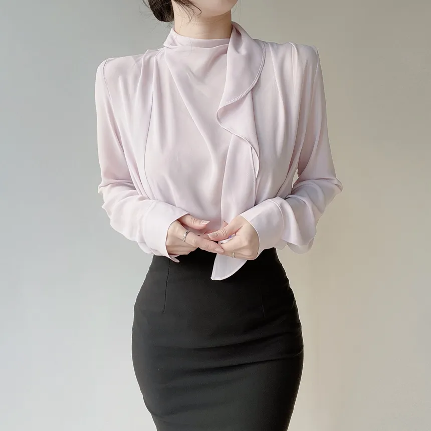 ボウタイピンタック長袖ブラウス | mirangmirang | 詳細画像11