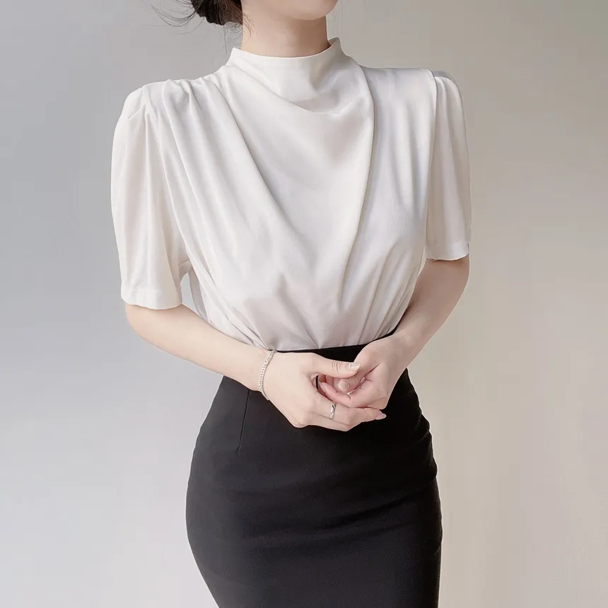 ハーフネックシャーリング半袖ブラウス | mirangmirang | 詳細画像2