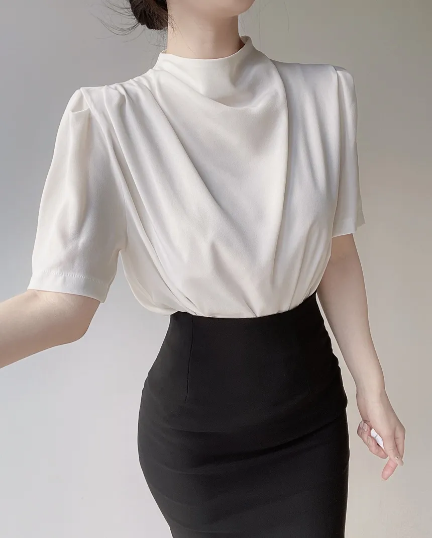 ハーフネックシャーリング半袖ブラウス | mirangmirang | 詳細画像4