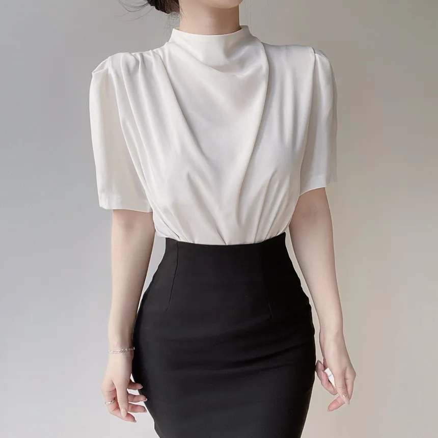 ハーフネックシャーリング半袖ブラウス | mirangmirang | 詳細画像5