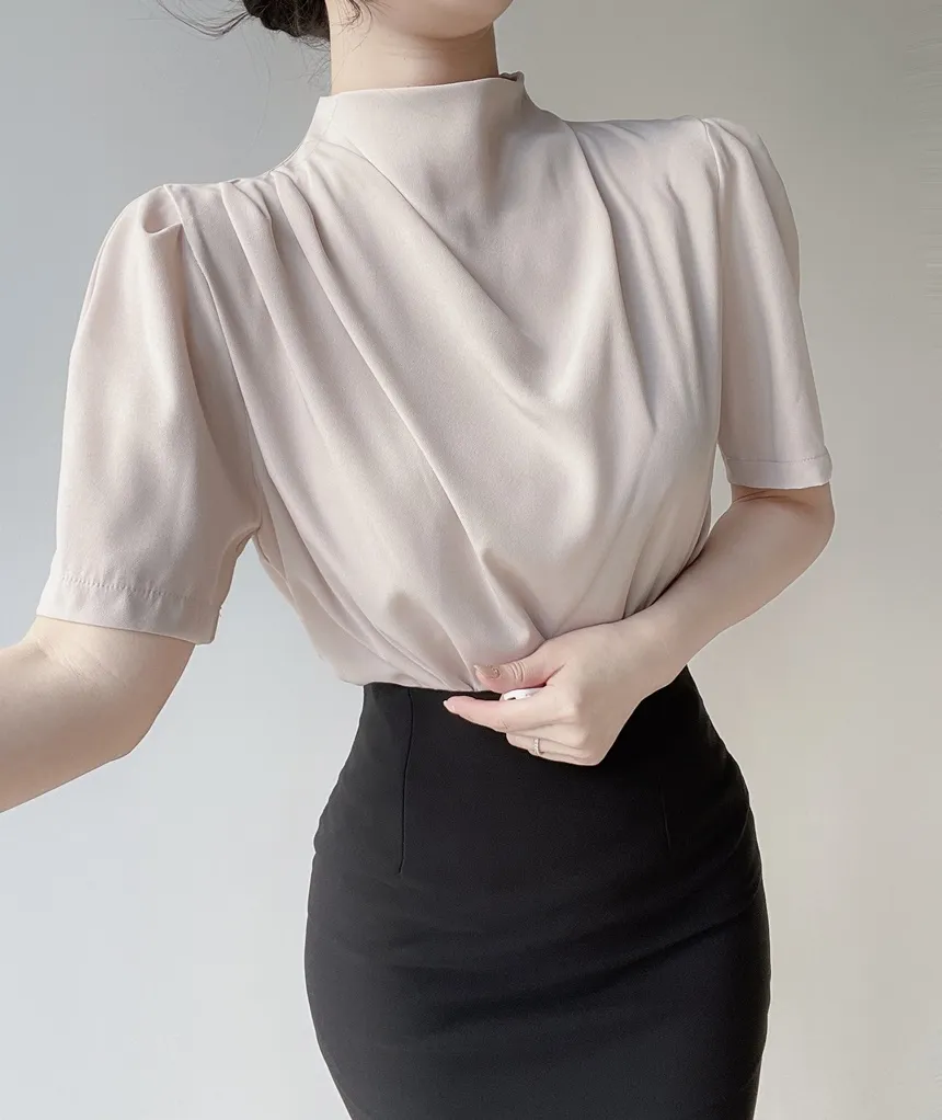 ハーフネックシャーリング半袖ブラウス | mirangmirang | 詳細画像6