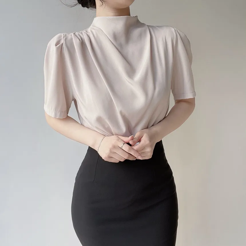 ハーフネックシャーリング半袖ブラウス | mirangmirang | 詳細画像7