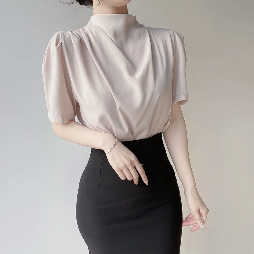 ハーフネックシャーリング半袖ブラウス | mirangmirang | 詳細画像8