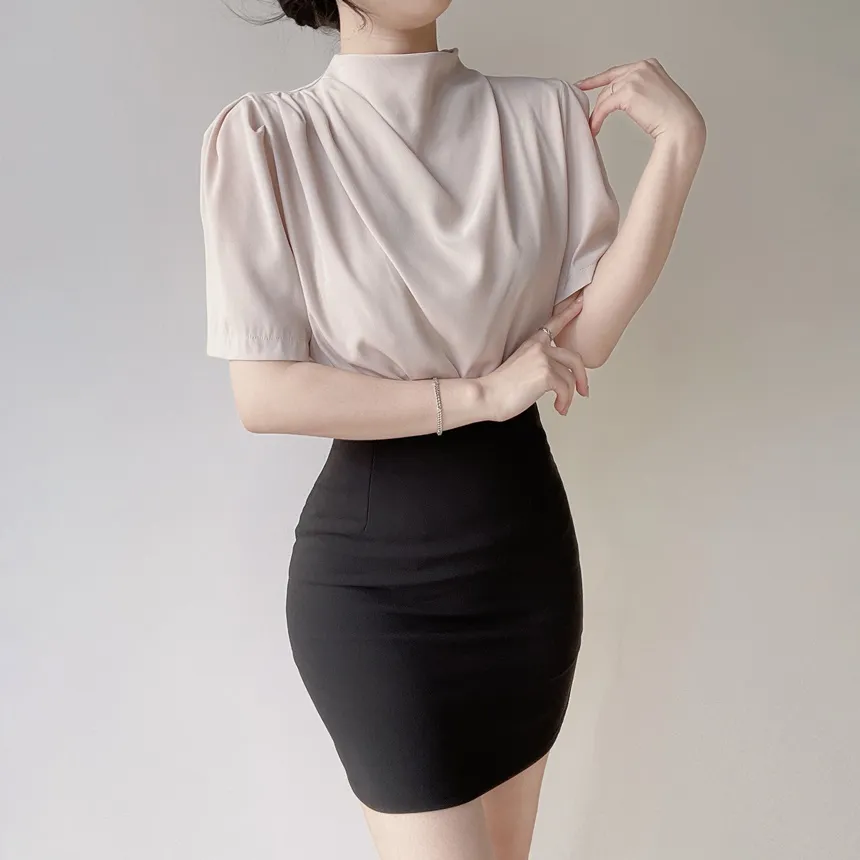 ハーフネックシャーリング半袖ブラウス | mirangmirang | 詳細画像9