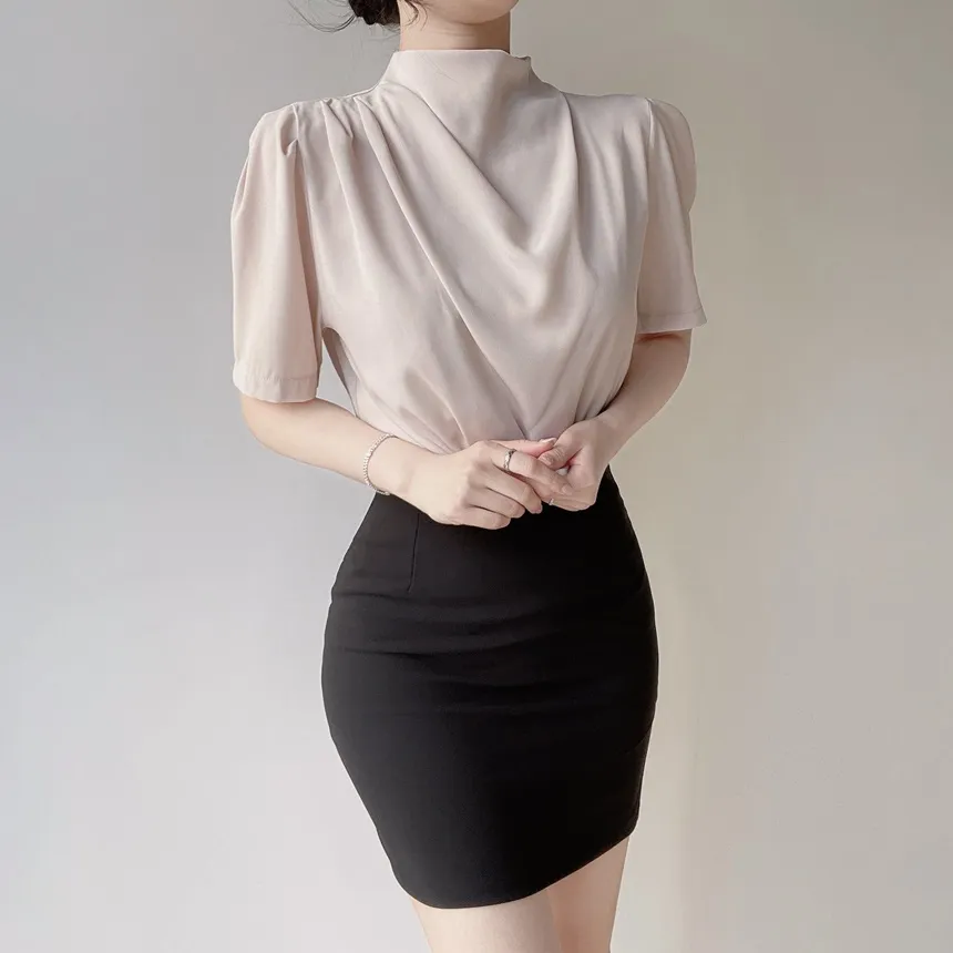 ハーフネックシャーリング半袖ブラウス | mirangmirang | 詳細画像10