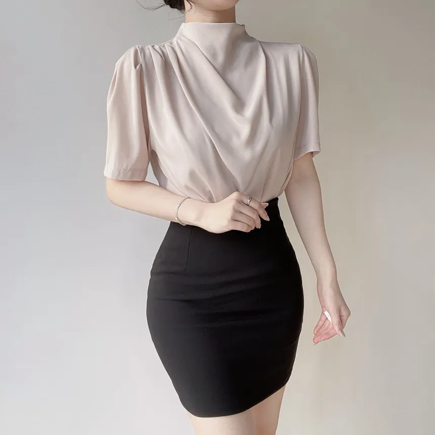 ハーフネックシャーリング半袖ブラウス | mirangmirang | 詳細画像11