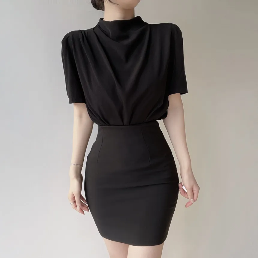 ハーフネックシャーリング半袖ブラウス | mirangmirang | 詳細画像12