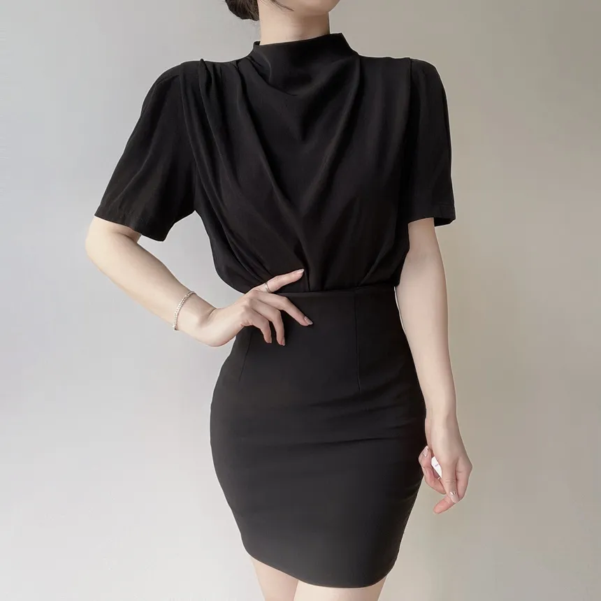 ハーフネックシャーリング半袖ブラウス | mirangmirang | 詳細画像13