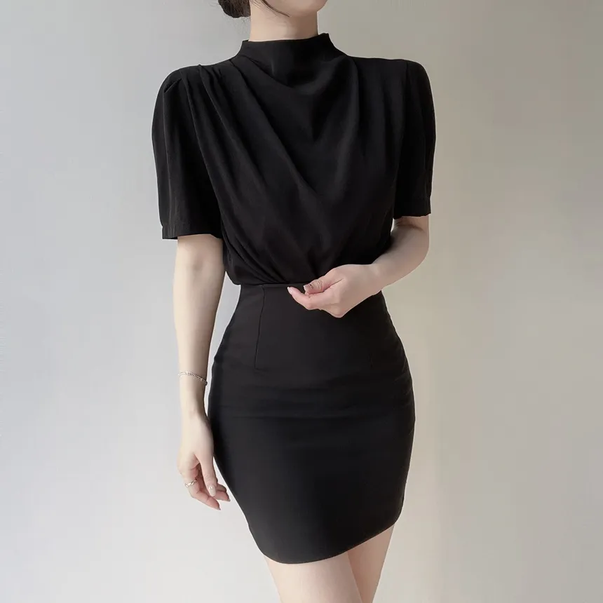 ハーフネックシャーリング半袖ブラウス | mirangmirang | 詳細画像14