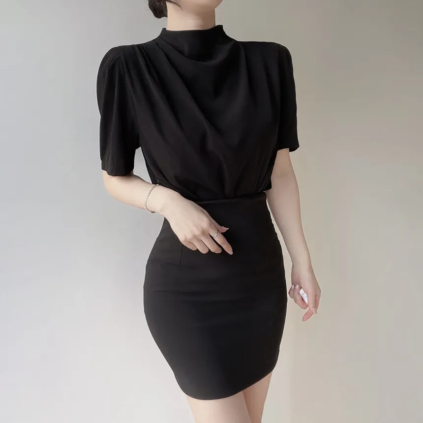 ハーフネックシャーリング半袖ブラウス | mirangmirang | 詳細画像15