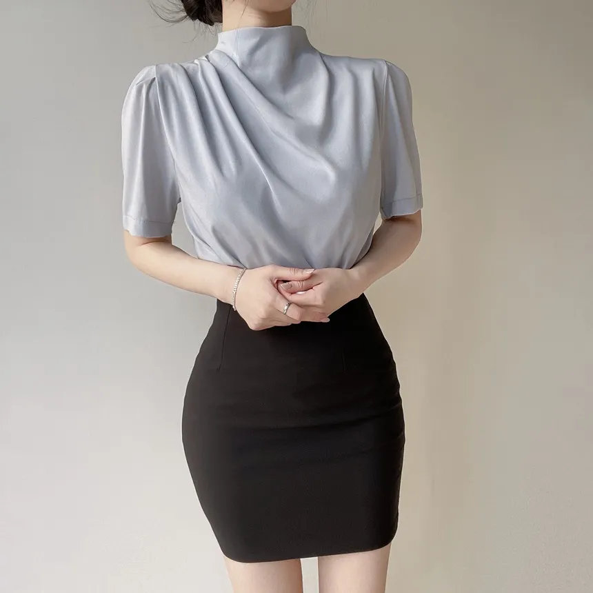 ハーフネックシャーリング半袖ブラウス | mirangmirang | 詳細画像16