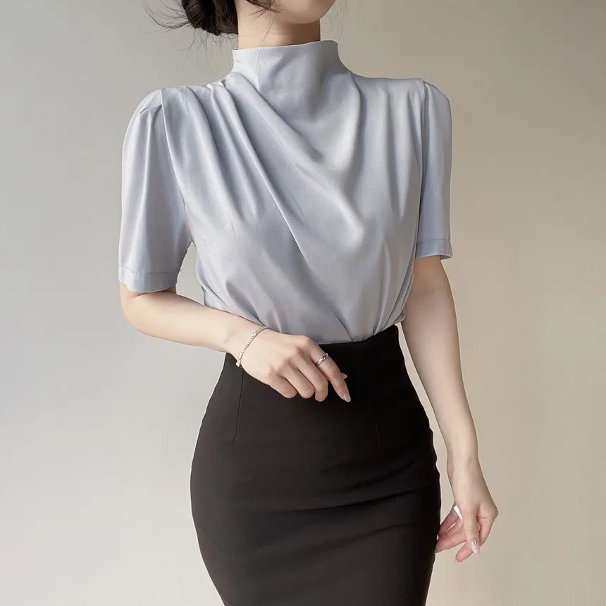 ハーフネックシャーリング半袖ブラウス | mirangmirang | 詳細画像17