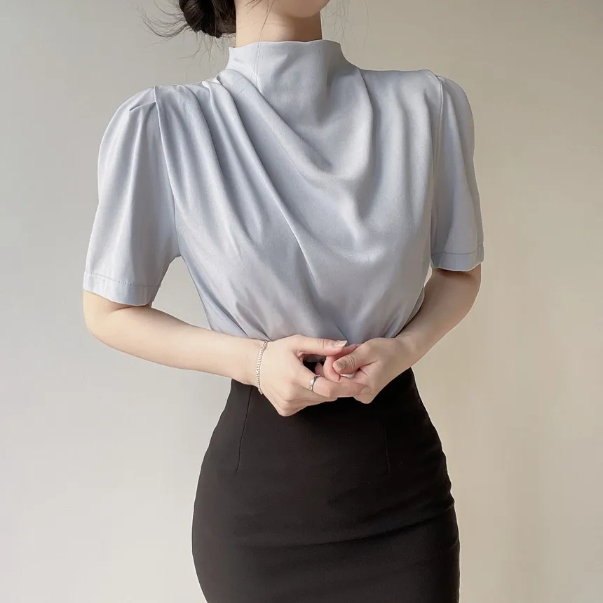 ハーフネックシャーリング半袖ブラウス | mirangmirang | 詳細画像18