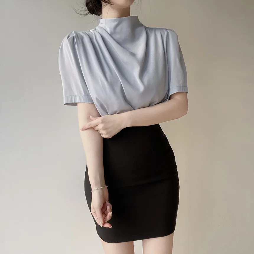 ハーフネックシャーリング半袖ブラウス | mirangmirang | 詳細画像20