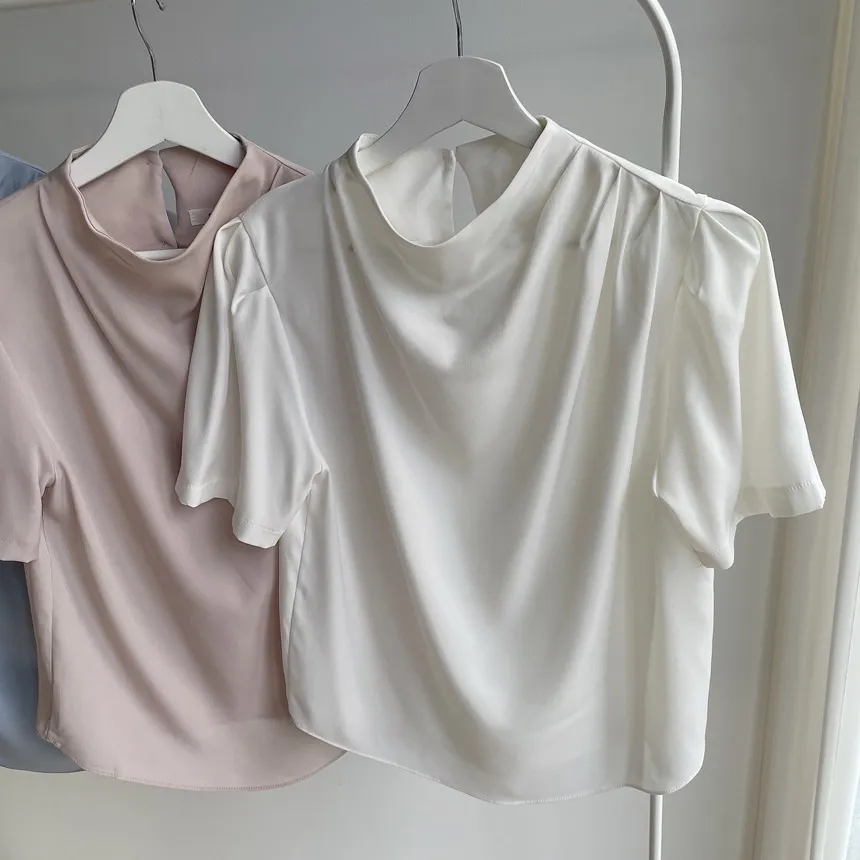 ハーフネックシャーリング半袖ブラウス | mirangmirang | 詳細画像23