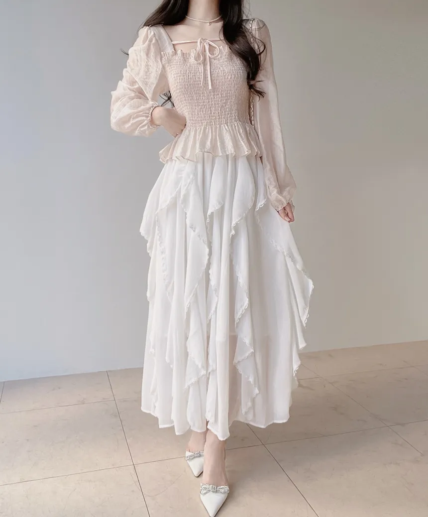 スクエアネックシャーリングドローストリングフリルブラウス | mirangmirang | 詳細画像10