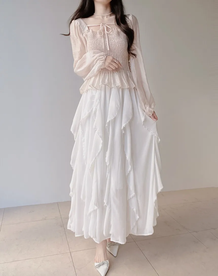 スクエアネックシャーリングドローストリングフリルブラウス | mirangmirang | 詳細画像12