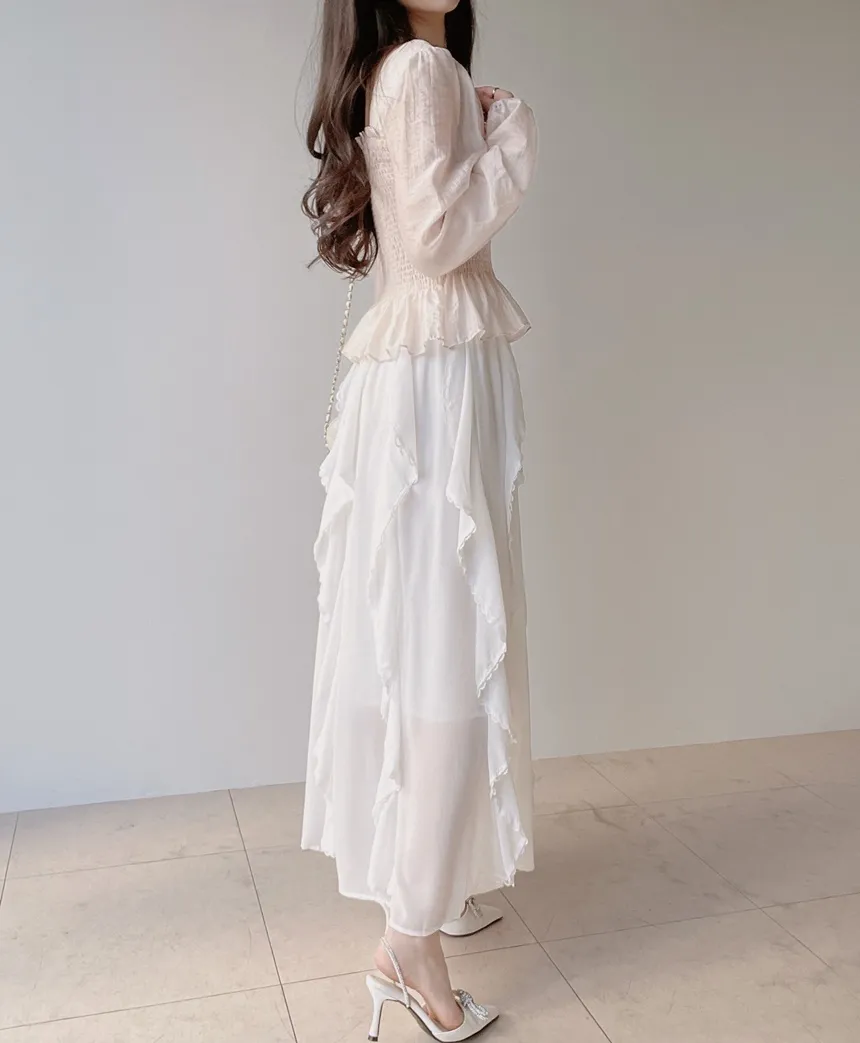 スクエアネックシャーリングドローストリングフリルブラウス | mirangmirang | 詳細画像14