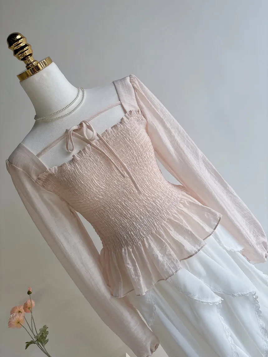 スクエアネックシャーリングドローストリングフリルブラウス | mirangmirang | 詳細画像34