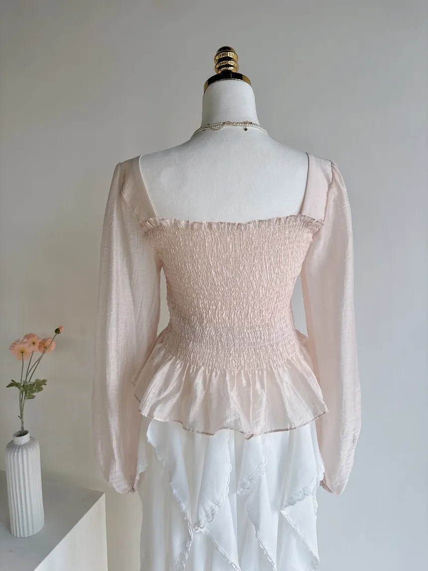 スクエアネックシャーリングドローストリングフリルブラウス | mirangmirang | 詳細画像35