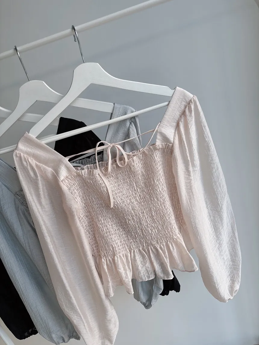 スクエアネックシャーリングドローストリングフリルブラウス | mirangmirang | 詳細画像39