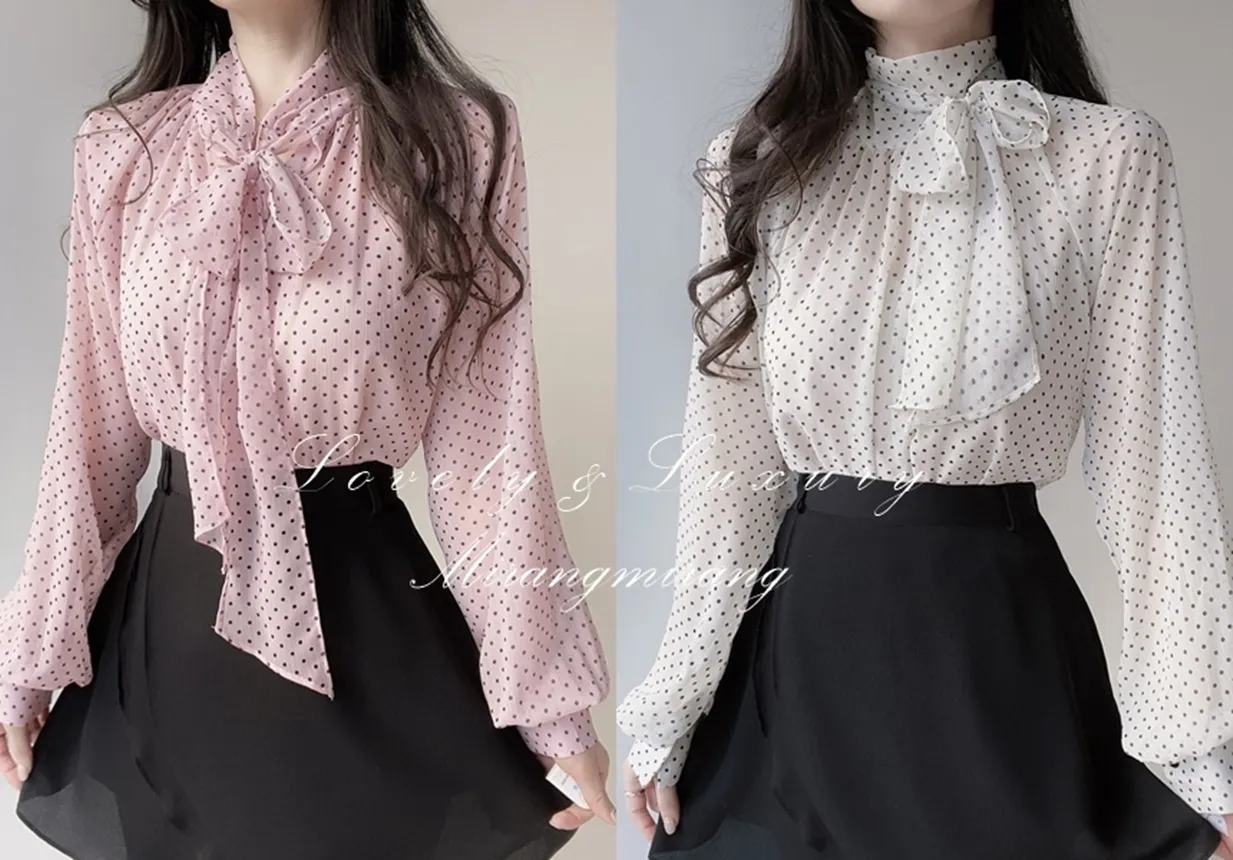 シフォンボウタイラグランドットブラウス | mirangmirang | 詳細画像1